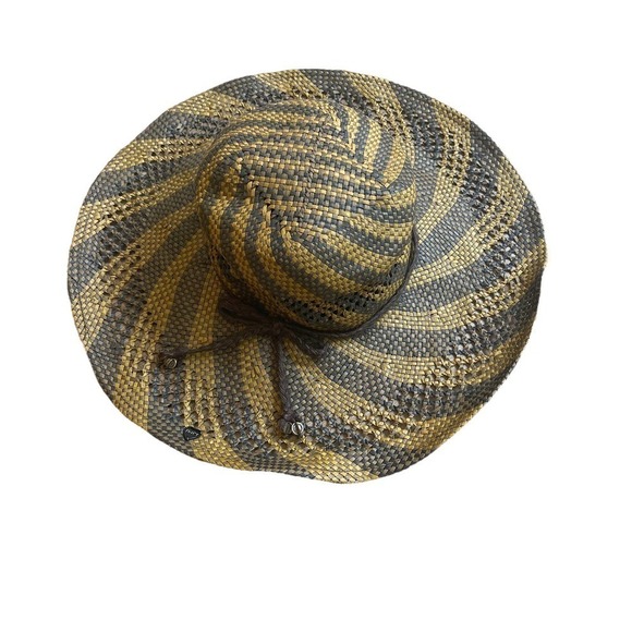 Vintage Juicy Couture Women\'s Striped Beach Floppy Packable Summer Hat Gray/Tan main image 6